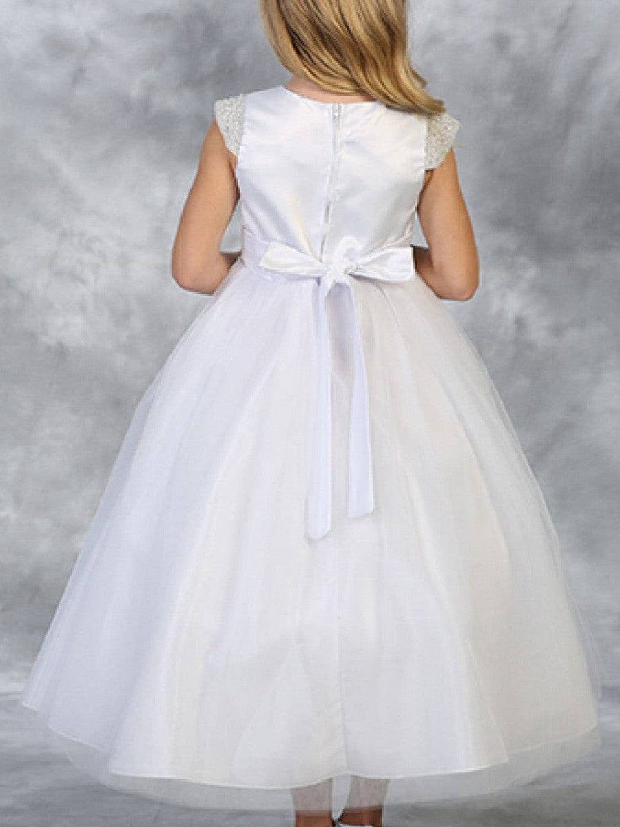 Charming Embellished Pearl Tulle Satin Ankle-Length Girl's Dress