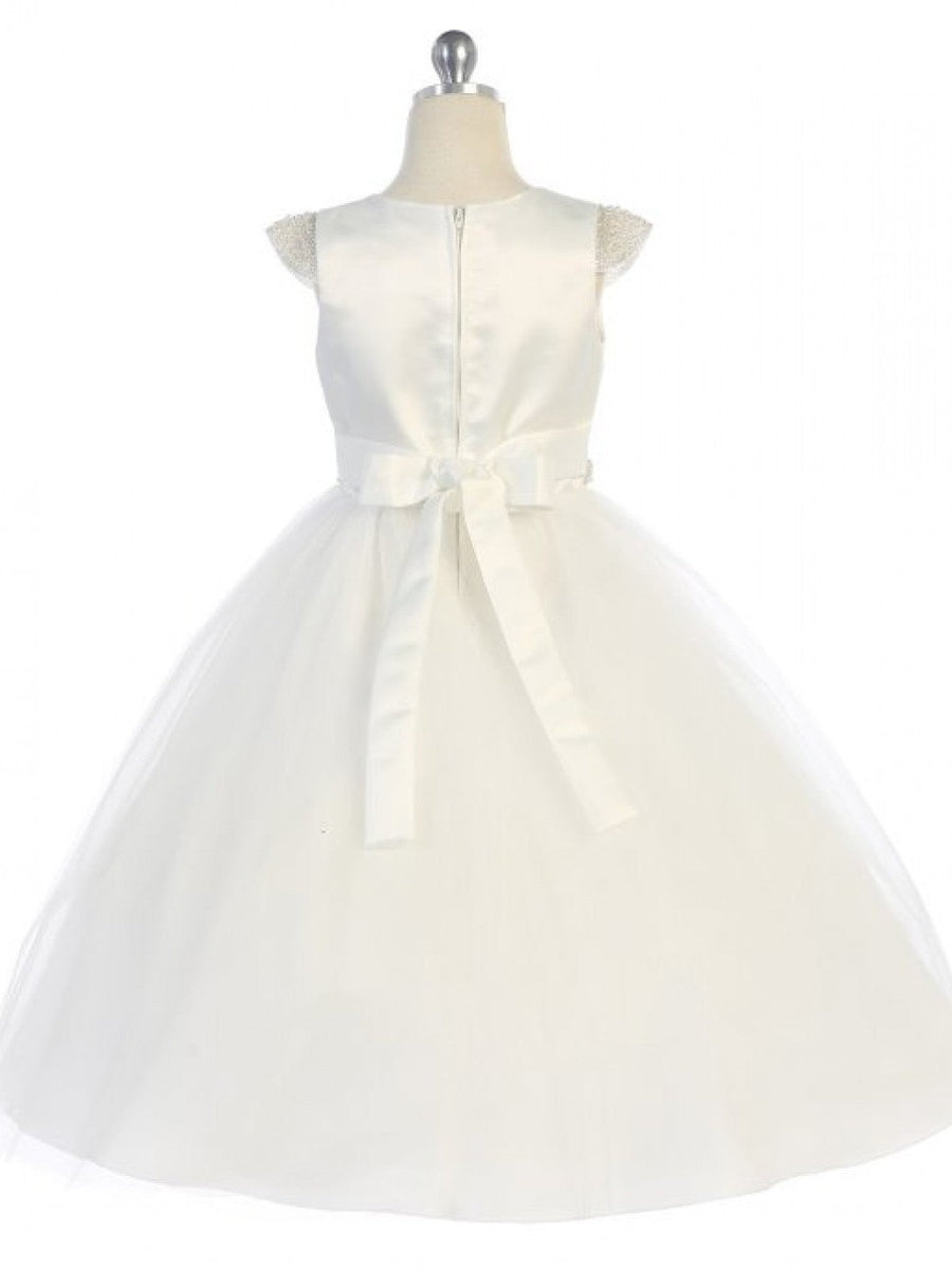 Charming Embellished Pearl Tulle Satin Ankle-Length Girl's Dress