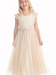 Charming Embellished Pearl Tulle Satin Ankle-Length Girl's Dress