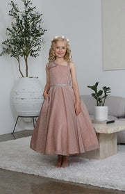 Sparkling Rhinestone Belt Over Shoulder Cap Girls Dress