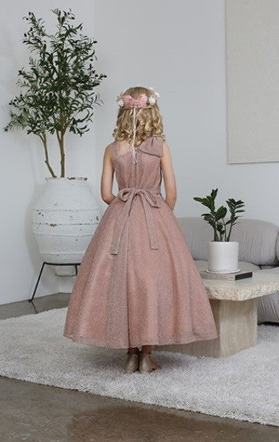 Sparkling Rhinestone Belt Over Shoulder Cap Girls Dress