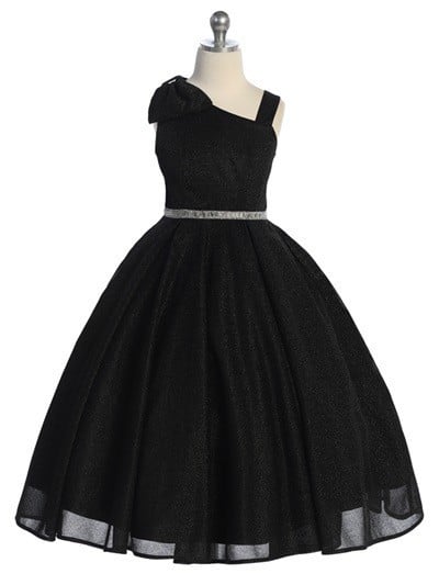 Sparkling Rhinestone Belt Over Shoulder Cap Girls Dress