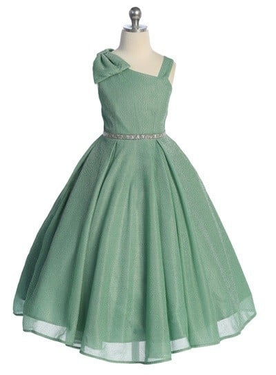 Sparkling Rhinestone Belt Over Shoulder Cap Girls Dress