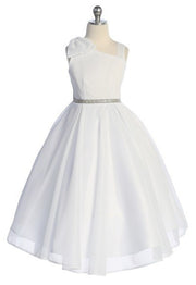 Sparkling Rhinestone Belt Over Shoulder Cap Girls Dress