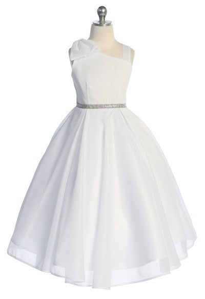 Sparkling Rhinestone Belt Over Shoulder Cap Girls Dress