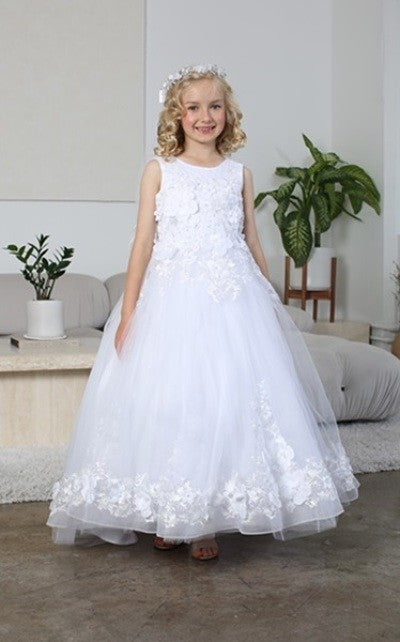 3D Embroidered Mesh Skirt Flower Girls Dress