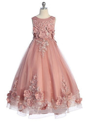 3D Embroidered Mesh Skirt Flower Girls Dress