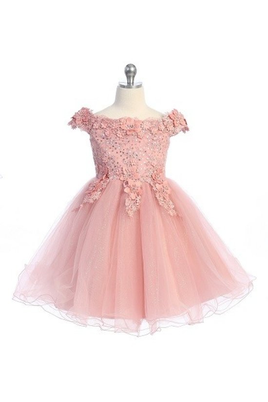 Glitter Tulle Off The Shoulder Little Girls Dress