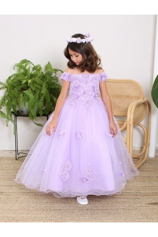 3D Butterfly Glitter Semi Train Girls Dress