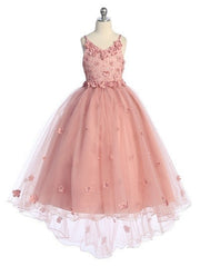 Floral Tulle Glitter Little Girls Dress