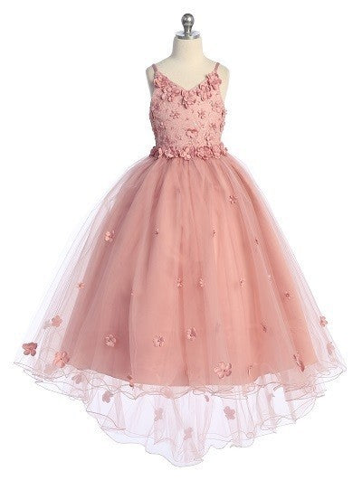 Floral Tulle Glitter Little Girls Dress