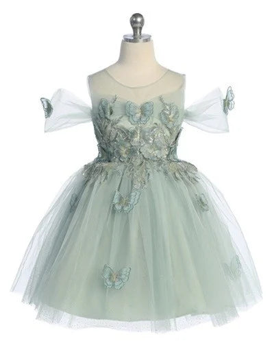 3D Butterfly Layered Mesh Skirt Girls Dress