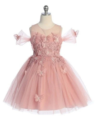 3D Butterfly Layered Mesh Skirt Girls Dress