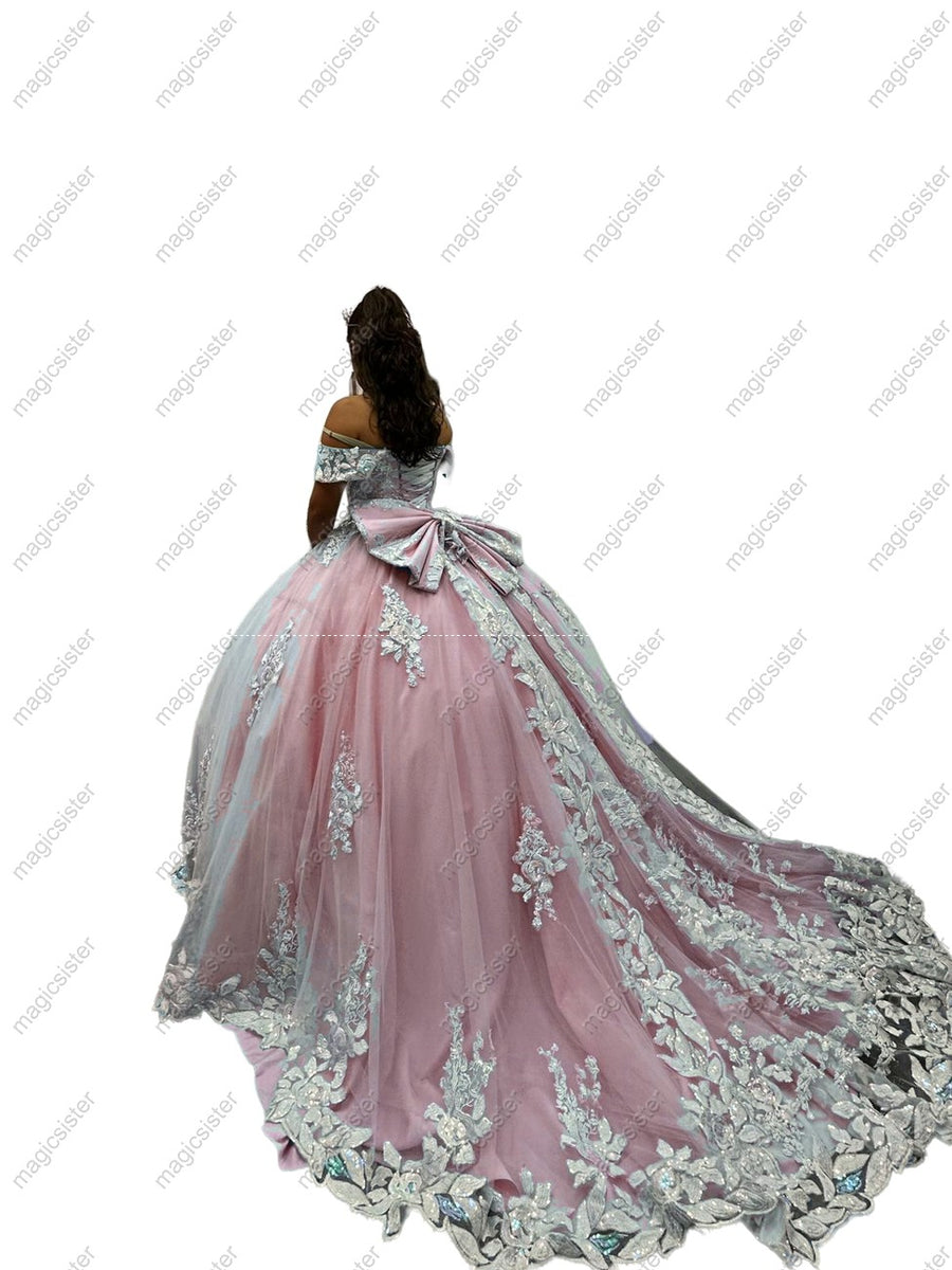 Pink Off-The-Shoulder Embroidered Quinceanera Ball Gown