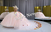 Off Shoulder Quinceañera Ball Gown with 3D Floral Appliqué & Full Tulle Skirt – 2026 Collection