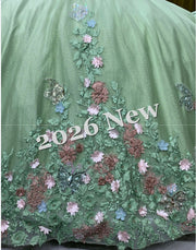 Off Shoulder Quinceañera Ball Gown with 3D Floral Appliqué & Full Tulle Skirt – 2026 Collection