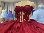 Floral Embellish Tulle Ruffle Corset Quinceanera Dress Applique 15 Anos Dress