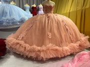 Floral Embellish Tulle Ruffle Corset Quinceanera Dress Applique 15 Anos Dress