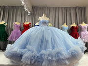 Floral Embellish Tulle Ruffle Corset Quinceanera Dress Applique 15 Anos Dress