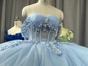 Floral Embellish Tulle Ruffle Corset Quinceanera Dress Applique 15 Anos Dress