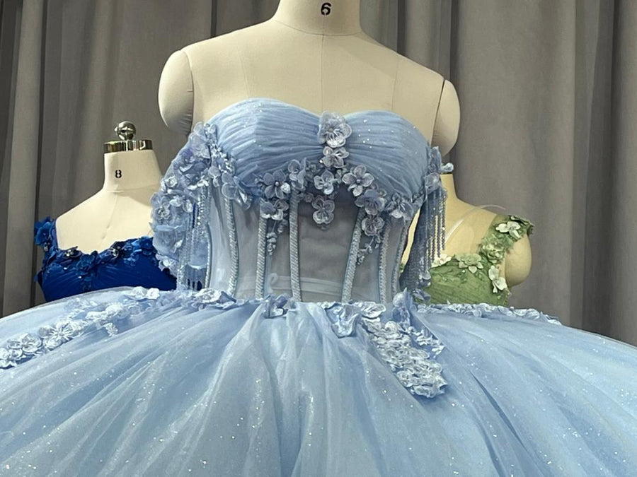 Floral Embellish Tulle Ruffle Corset Quinceanera Dress Applique 15 Anos Dress