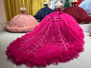 Floral Embellish Tulle Ruffle Corset Quinceanera Dress Applique 15 Anos Dress