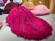 Floral Embellish Tulle Ruffle Corset Quinceanera Dress Applique 15 Anos Dress