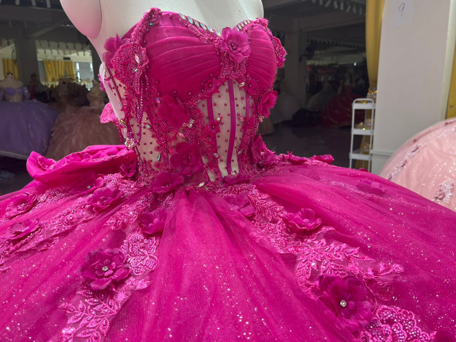 Floral Embellish Tulle Ruffle Corset Quinceanera Dress Applique 15 Anos Dress