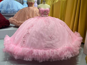 Floral Embellish Tulle Ruffle Corset Quinceanera Dress Applique 15 Anos Dress