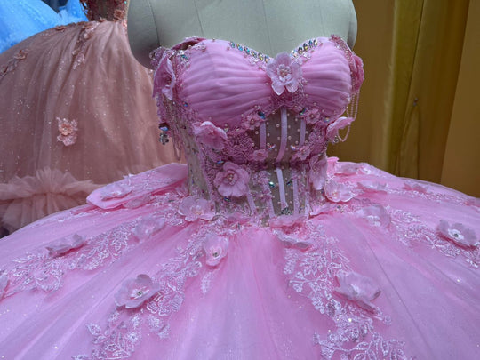 Floral Embellish Tulle Ruffle Corset Quinceanera Dress Applique 15 Anos Dress