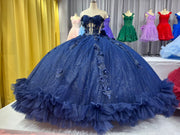 Floral Embellish Tulle Ruffle Corset Quinceanera Dress Applique 15 Anos Dress