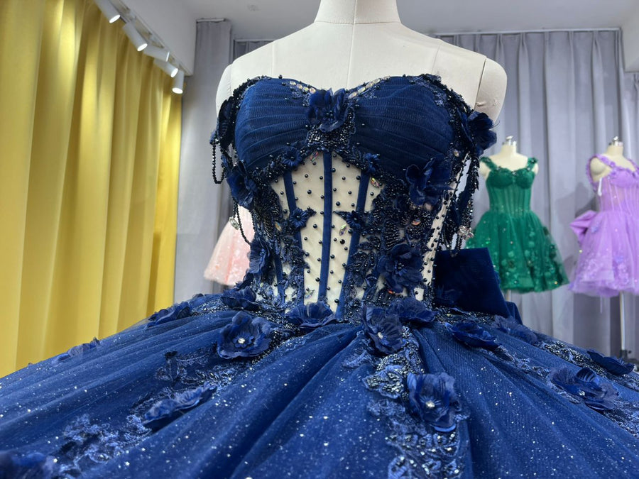 Floral Embellish Tulle Ruffle Corset Quinceanera Dress Applique 15 Anos Dress