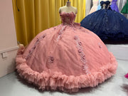 Floral Embellish Tulle Ruffle Corset Quinceanera Dress Applique 15 Anos Dress