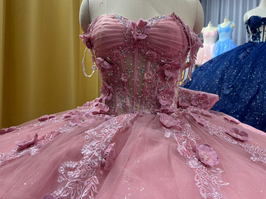 Floral Embellish Tulle Ruffle Corset Quinceanera Dress Applique 15 Anos Dress