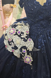 2026 Crystal Quinceanera Ramo Rhinestone & Satin Flower Handcrafted Bouquet