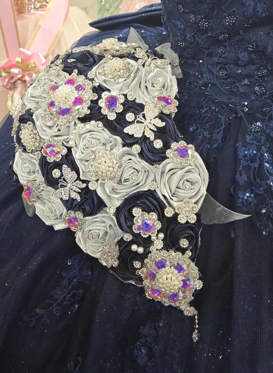 2026 Crystal Quinceanera Ramo Rhinestone & Satin Flower Handcrafted Bouquet
